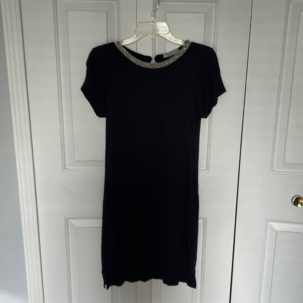 Dalia Knit lined Dress Size Small beaded neck GUC b52